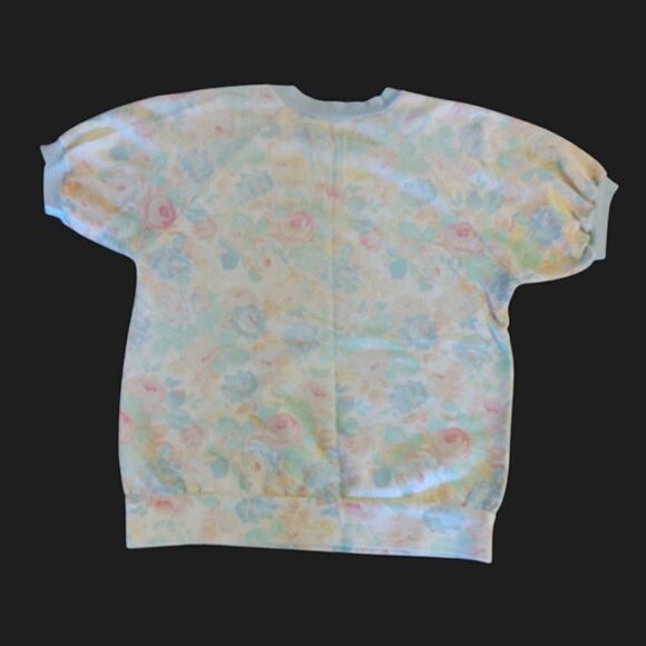 VTG 80s White Blue Floral Short Sleeve Pullover Sweatshirt *Fits like Medium - Picture 7 of 9